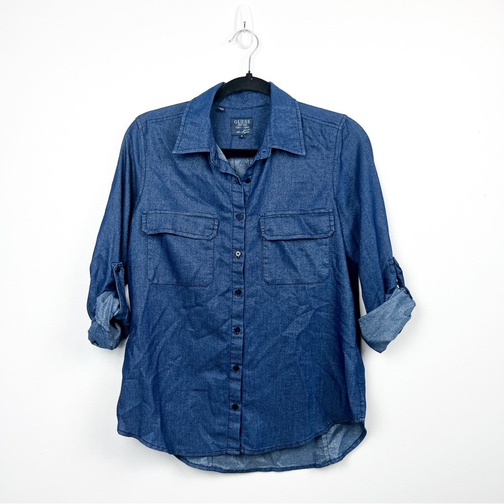 Guess Button-Up Blue Glittery Button-Up Shirt